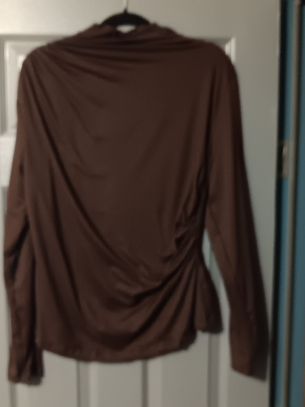 Women's Brown Long-Sleeve Draped Back Top - Picture 2 of 4